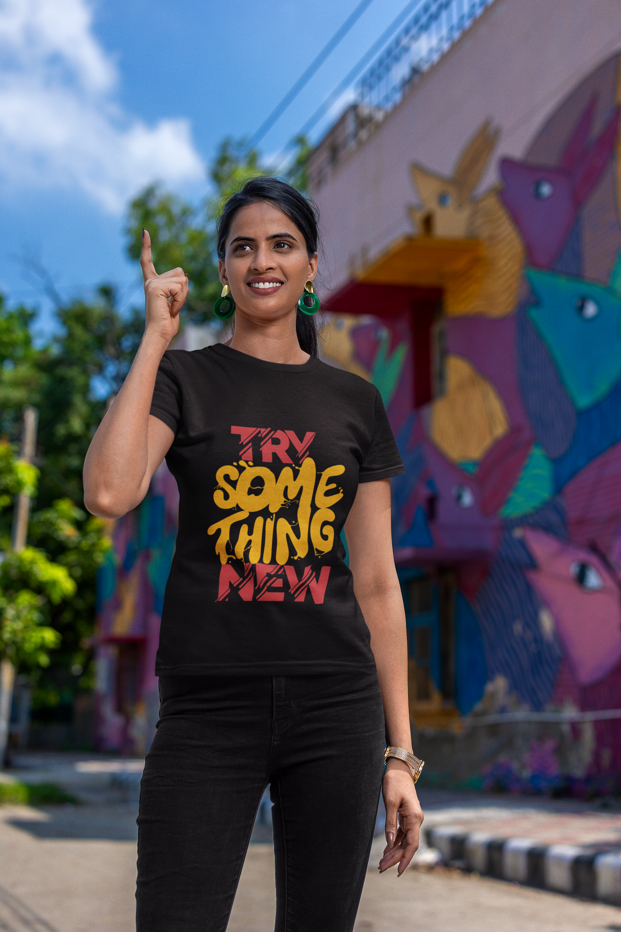 Women's Red try something new printed classic t-shirt