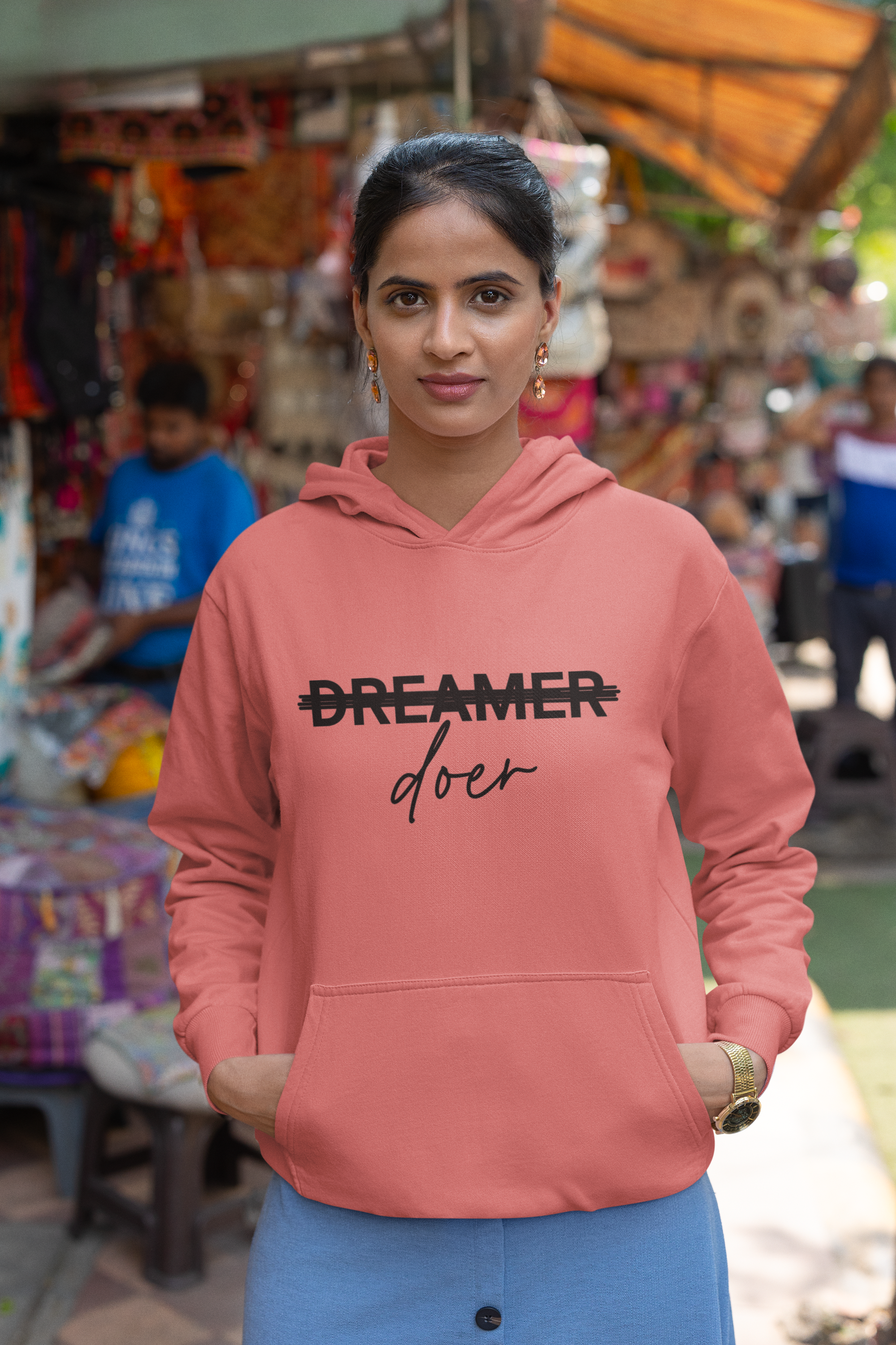 Women's Coral Dreamer Doer Special Graphics Printed Hoodie