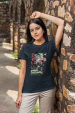 Women's Navy Blue Anime Dreams Graphic Printed T-shirt