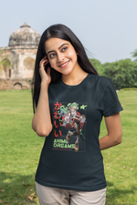 Women's Navy Blue Anime Dreams Graphic Printed T-shirt