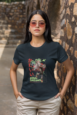 Women's Navy Blue Anime Dreams Graphic Printed T-shirt