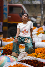 Women's White Durga Puja Special Oversized T-Shirt