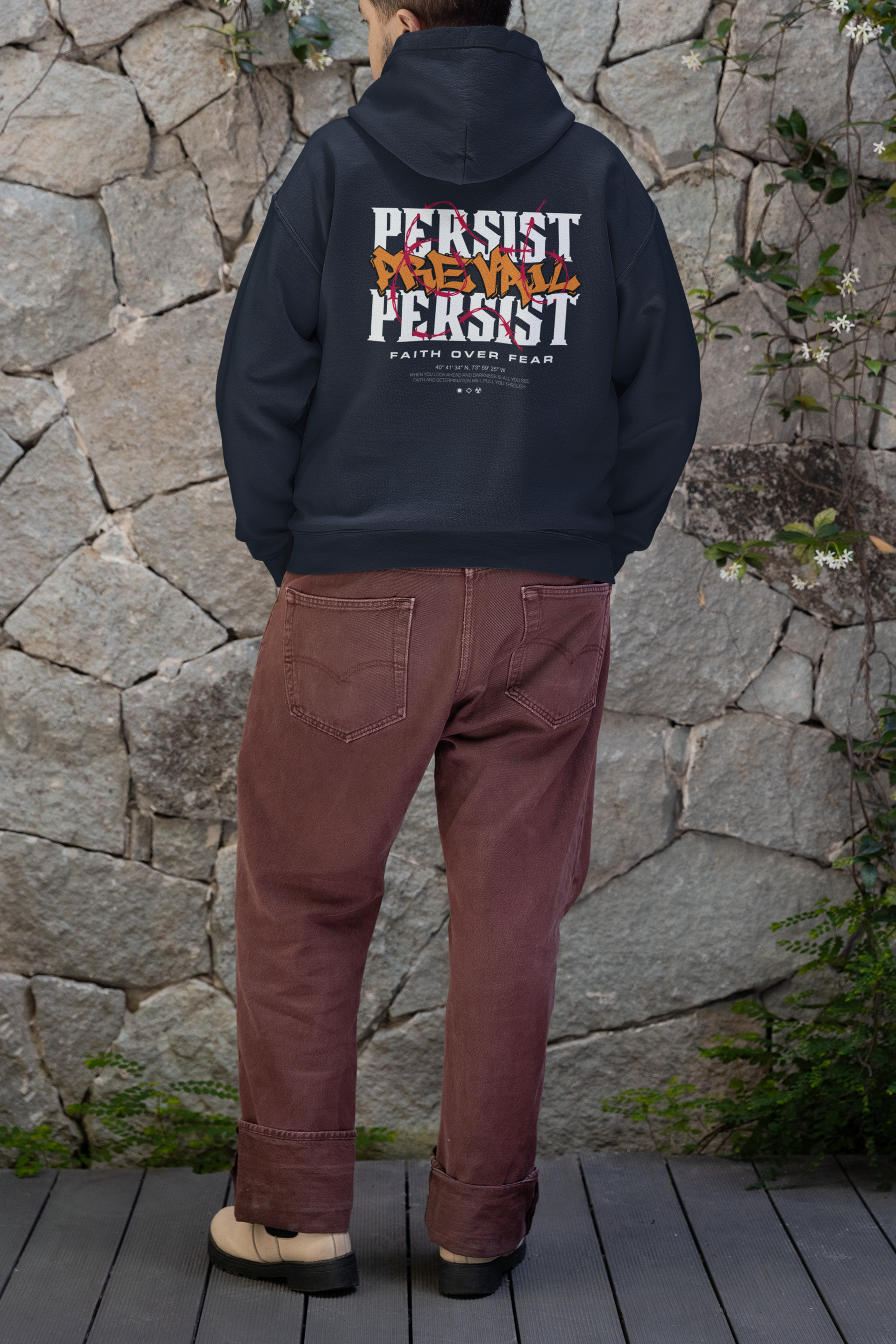 Men's Navy Blue Faith Over Fear Printed Hoodies