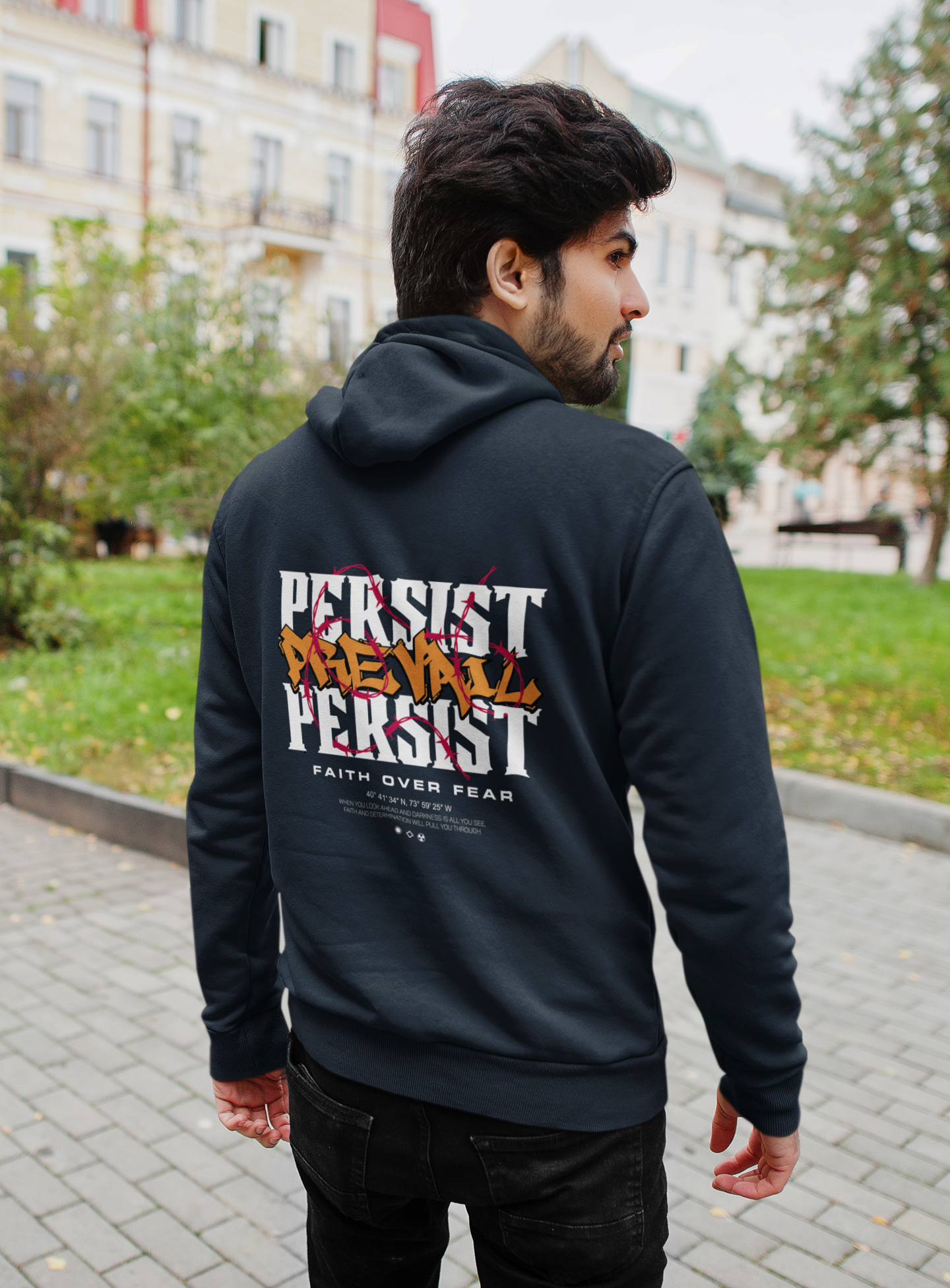 Men's Navy Blue Faith Over Fear Printed Hoodies
