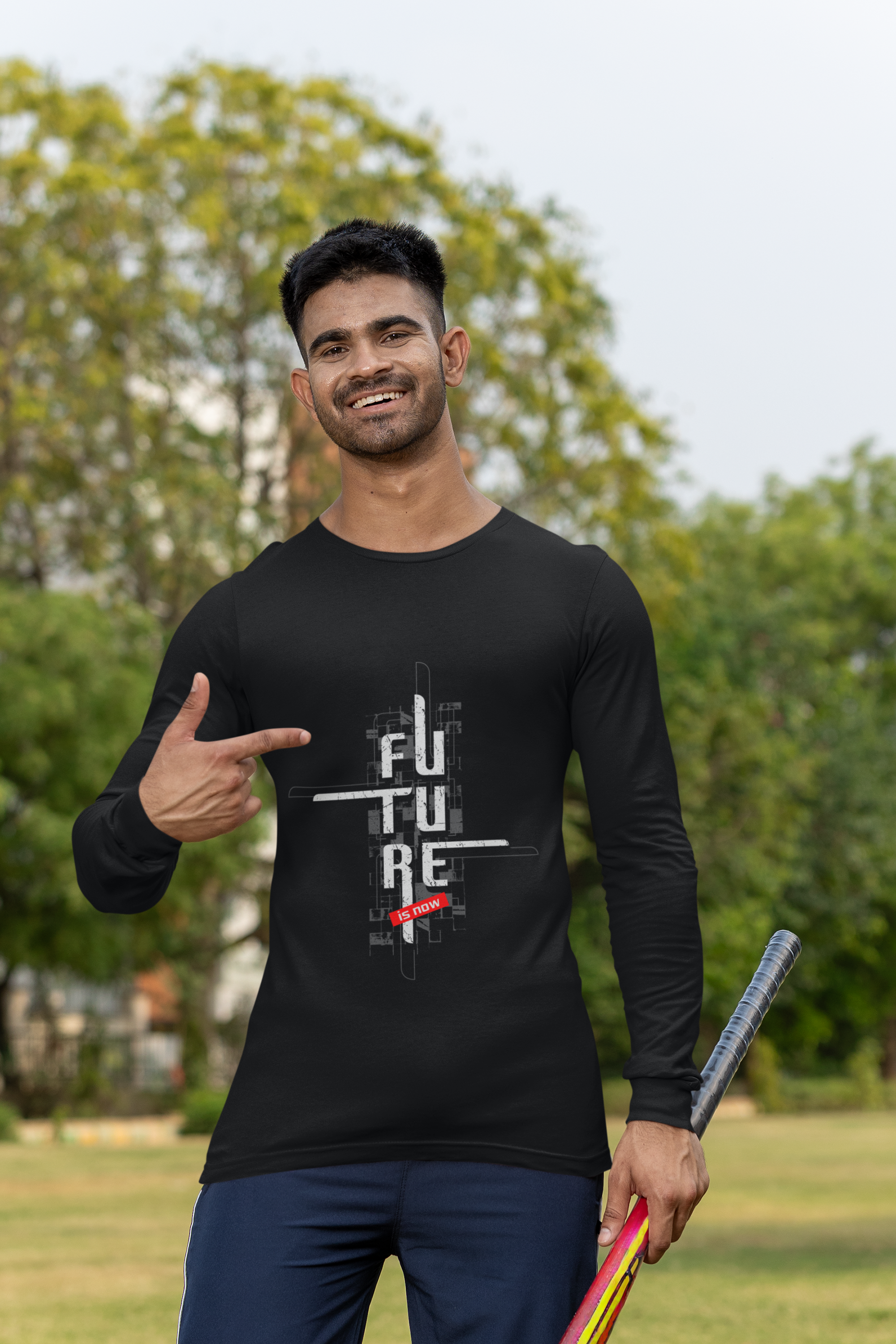 Men's Black Future Graphic Printed Full Sleeve T-Shirt
