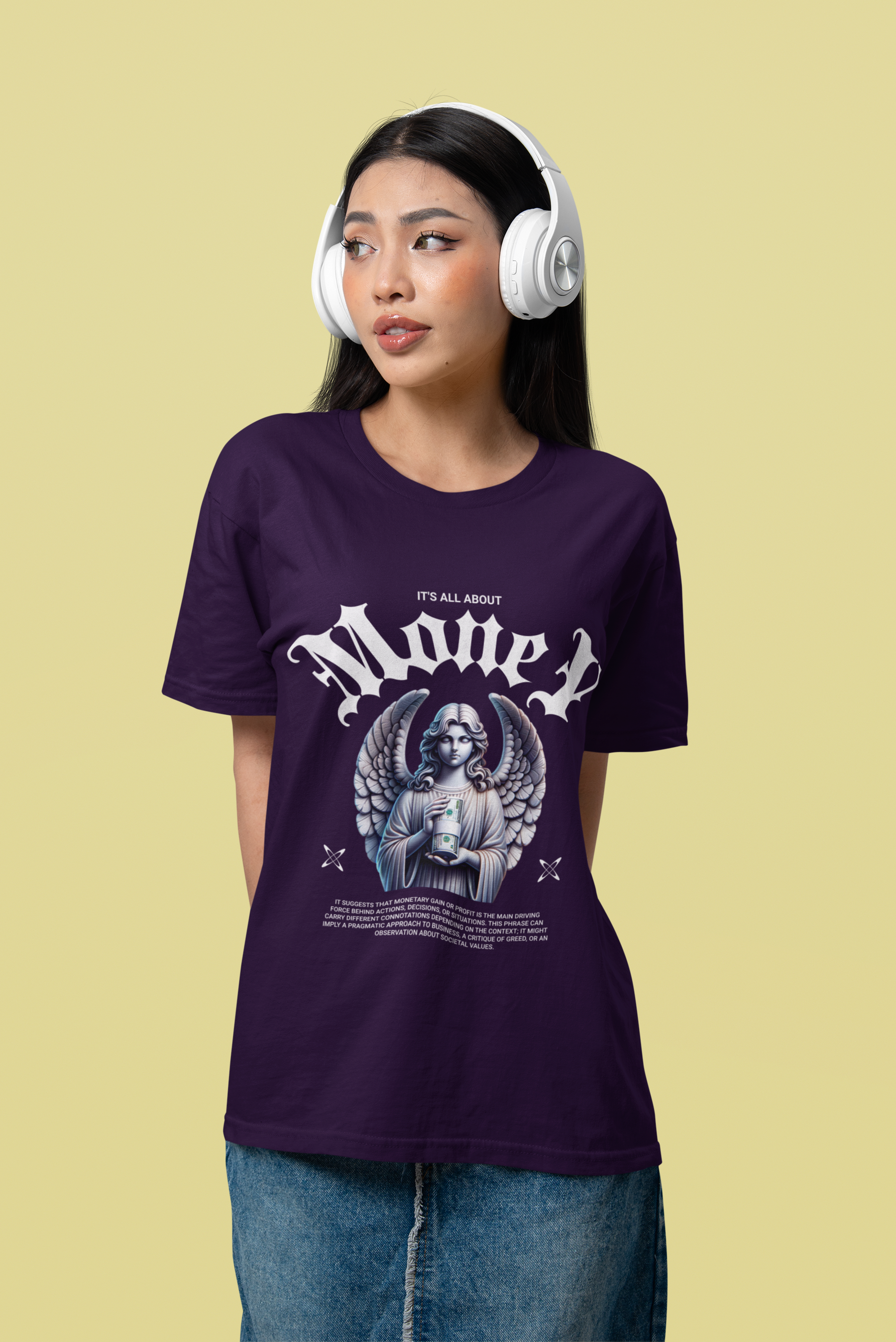 Women's Purple It's All About Money Oversized Printed T-Shirt