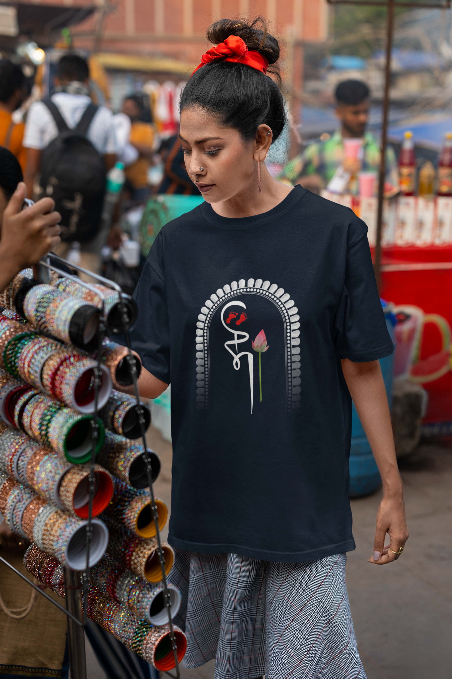 Women's Navy Blue Maa Special Oversized T-Shirt