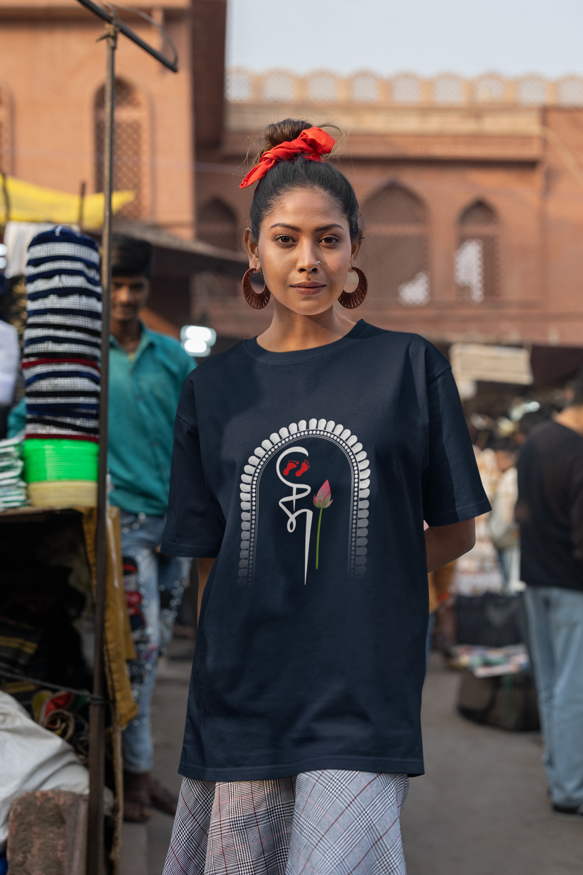 Women's Navy Blue Maa Special Oversized T-Shirt
