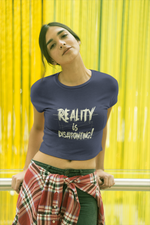 Women's Navy Blue Graphic Printed Short Top