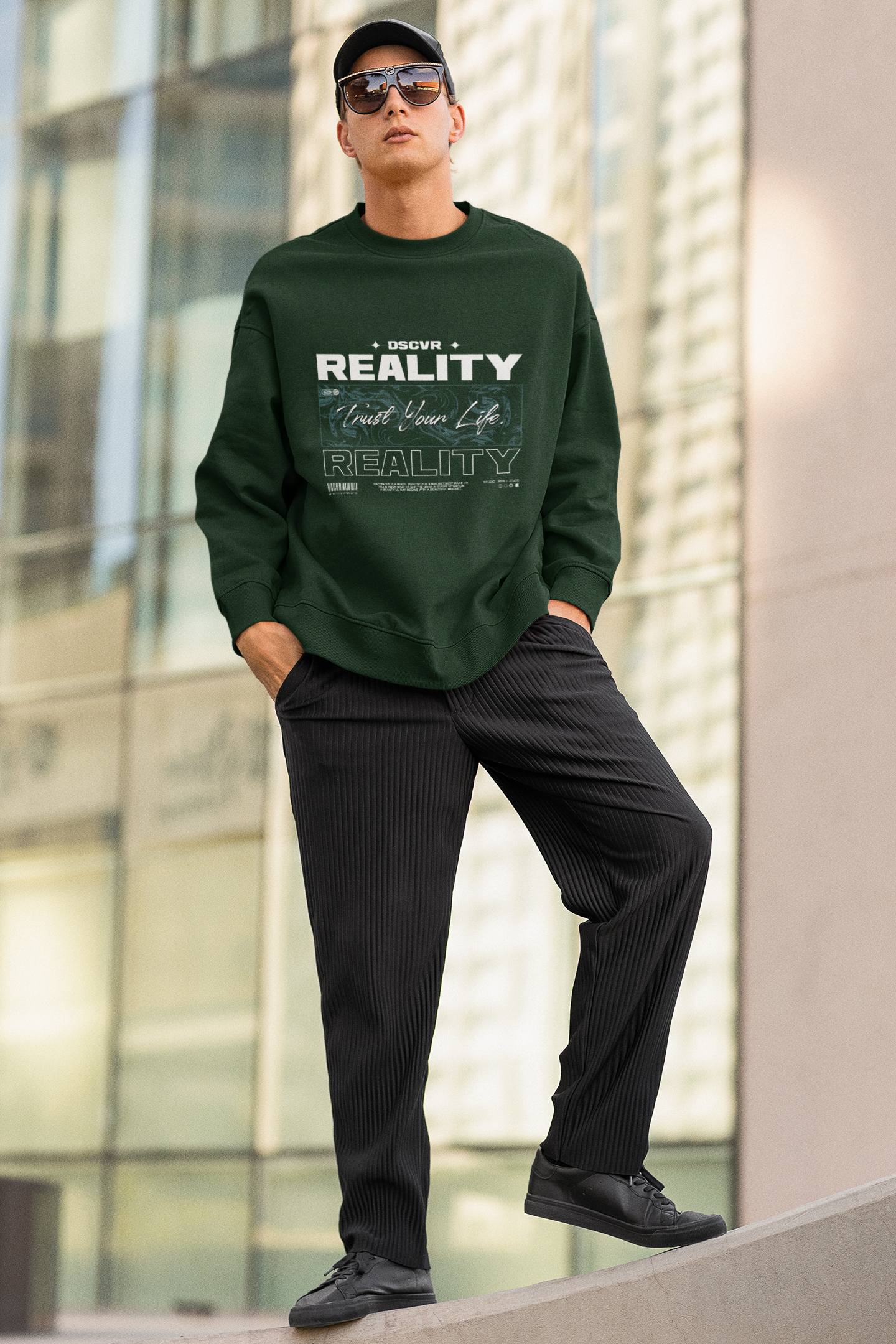 Men's Bottle Green Trust Your Life Oversized Graphic Printed T-shirt