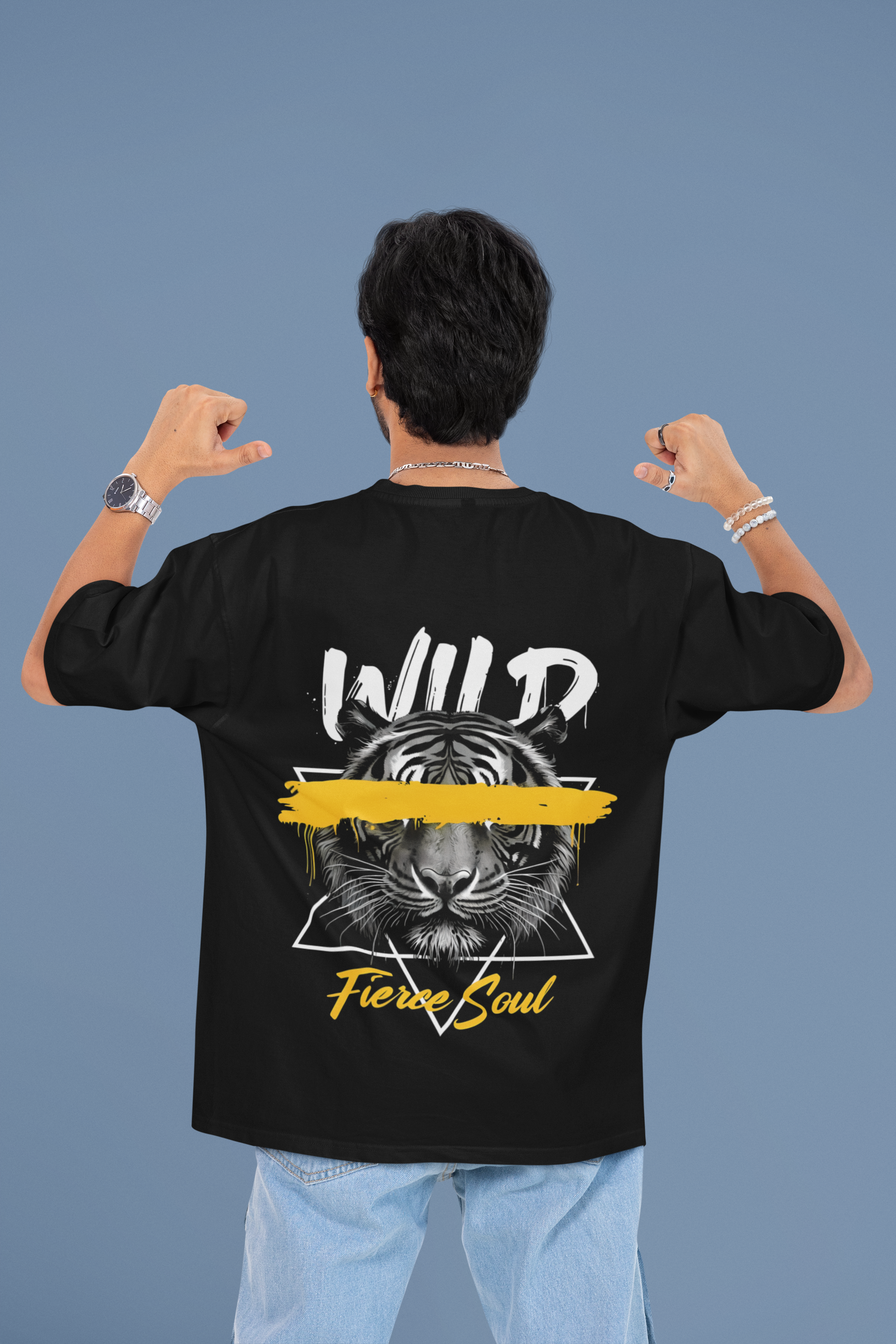 Men's Black Wild Soul Oversized Graphic Printed T-shirt