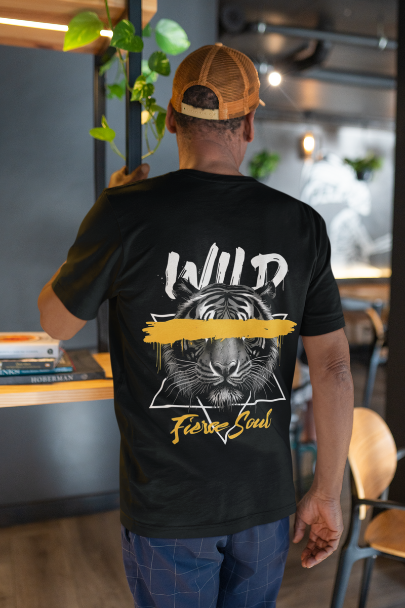 Men's Black Wild Soul Oversized Graphic Printed T-shirt