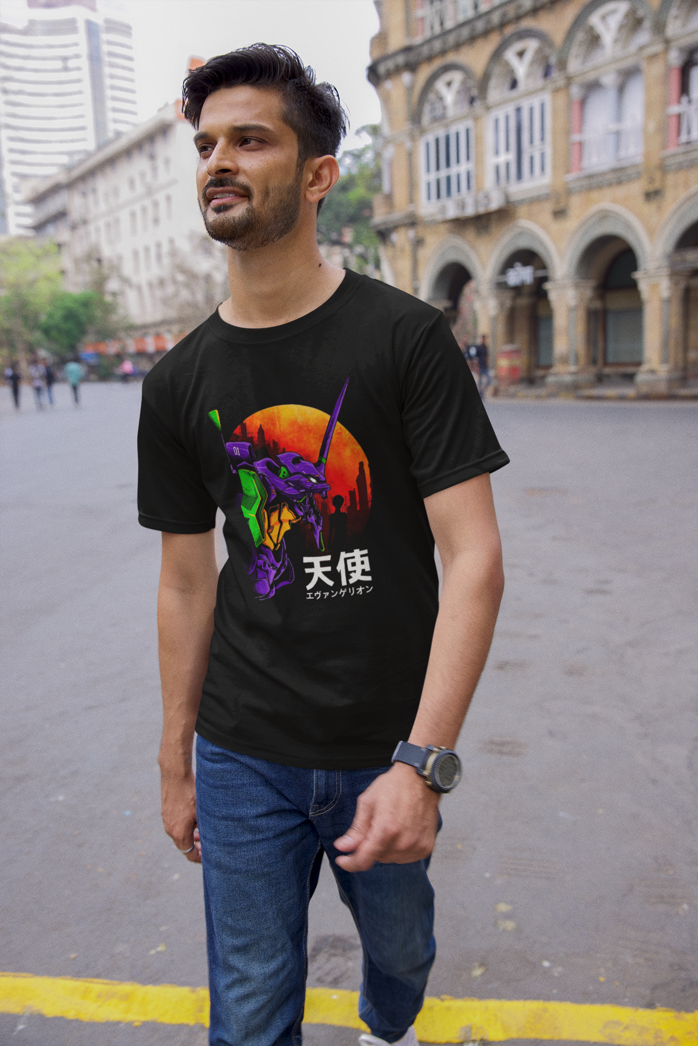 Men's Black Anime Special Unisex Printed T-Shirt