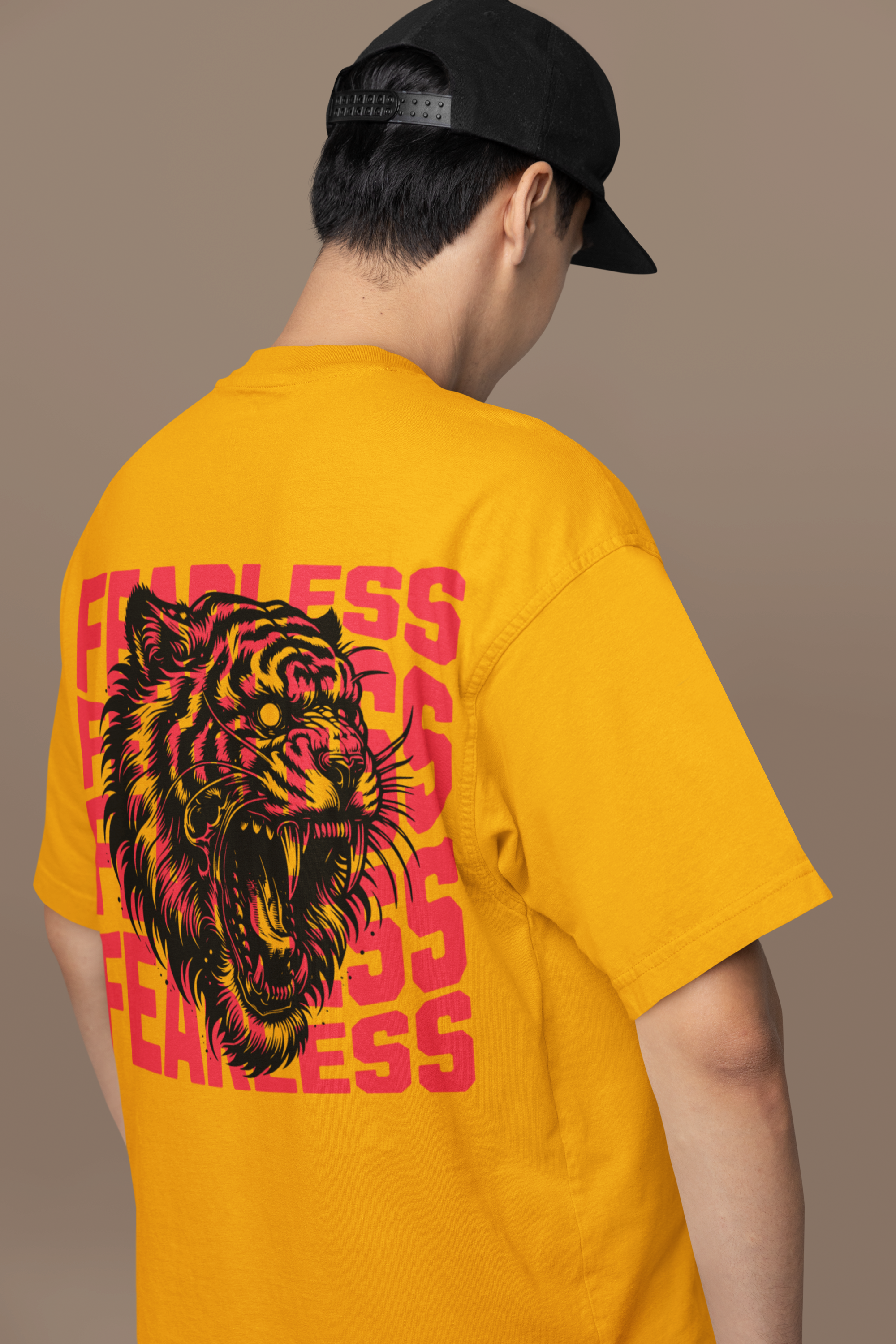 Men's Funnki Fearless Tiger Special Printed Oversized Classic T-shirt