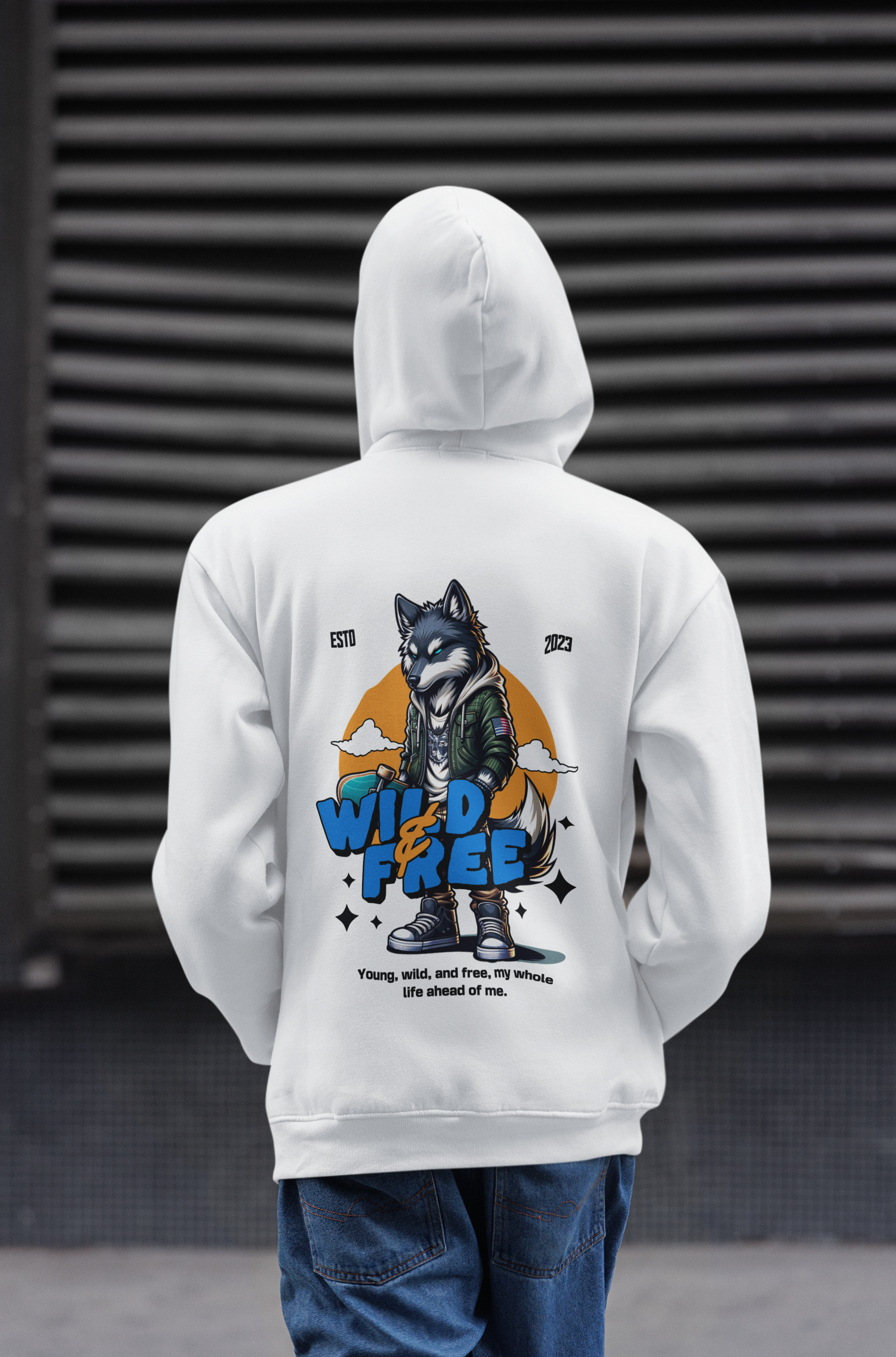Men's White Wild & Free Printed Oversized Hoodie