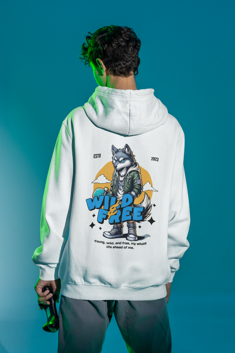 Men's White Wild & Free Printed Oversized Hoodie