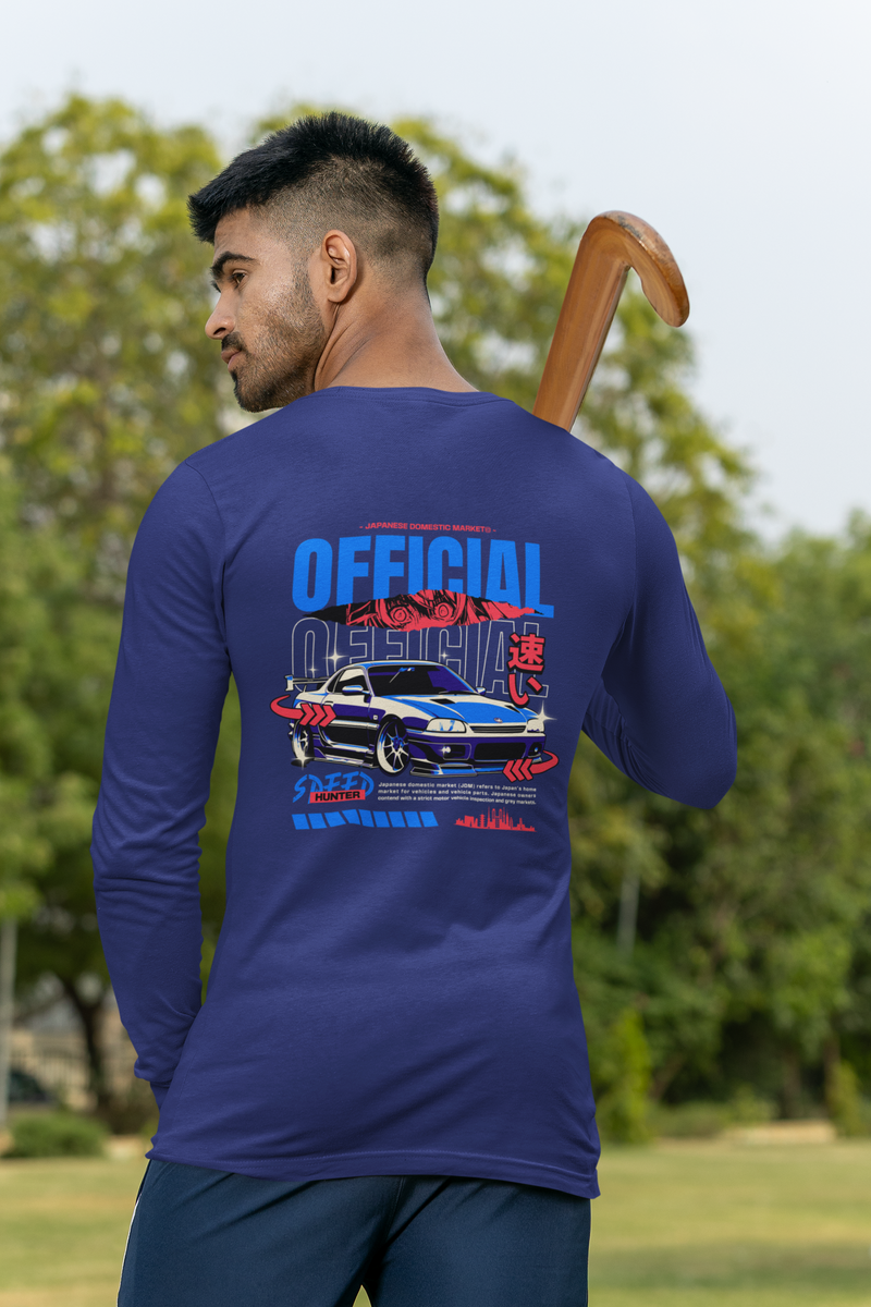 Men's Royal Blue Official Speed Hunter Graphic Printed Full Sleeve T-Shirt