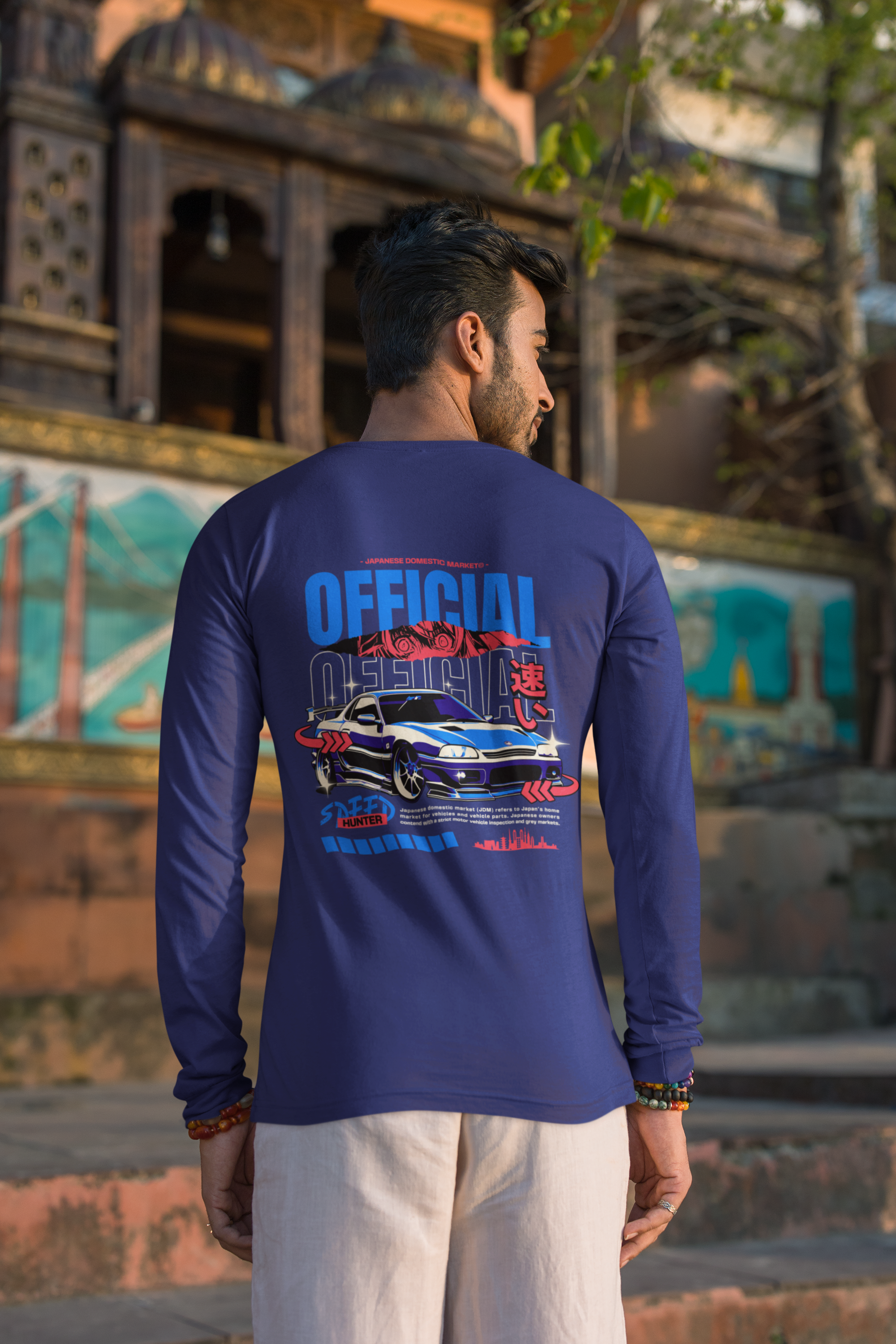 Men's Royal Blue Official Speed Hunter Graphic Printed Full Sleeve T-Shirt
