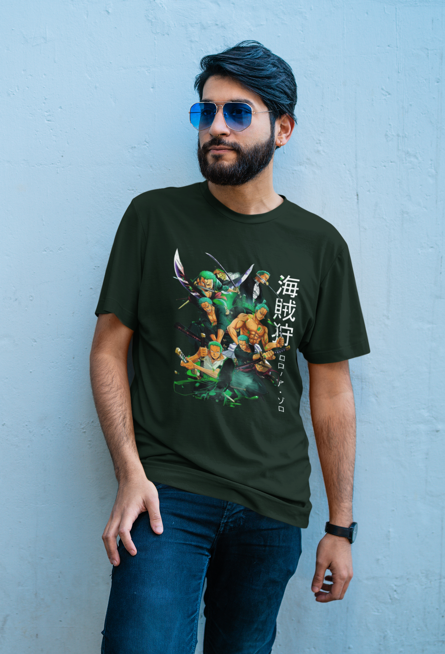 Men's Bottle Green Anime Special Unisex Printed T-Shirt