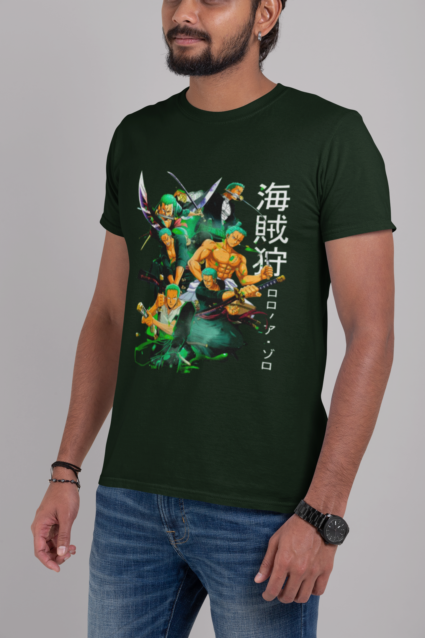 Men's Bottle Green Anime Special Unisex Printed T-Shirt