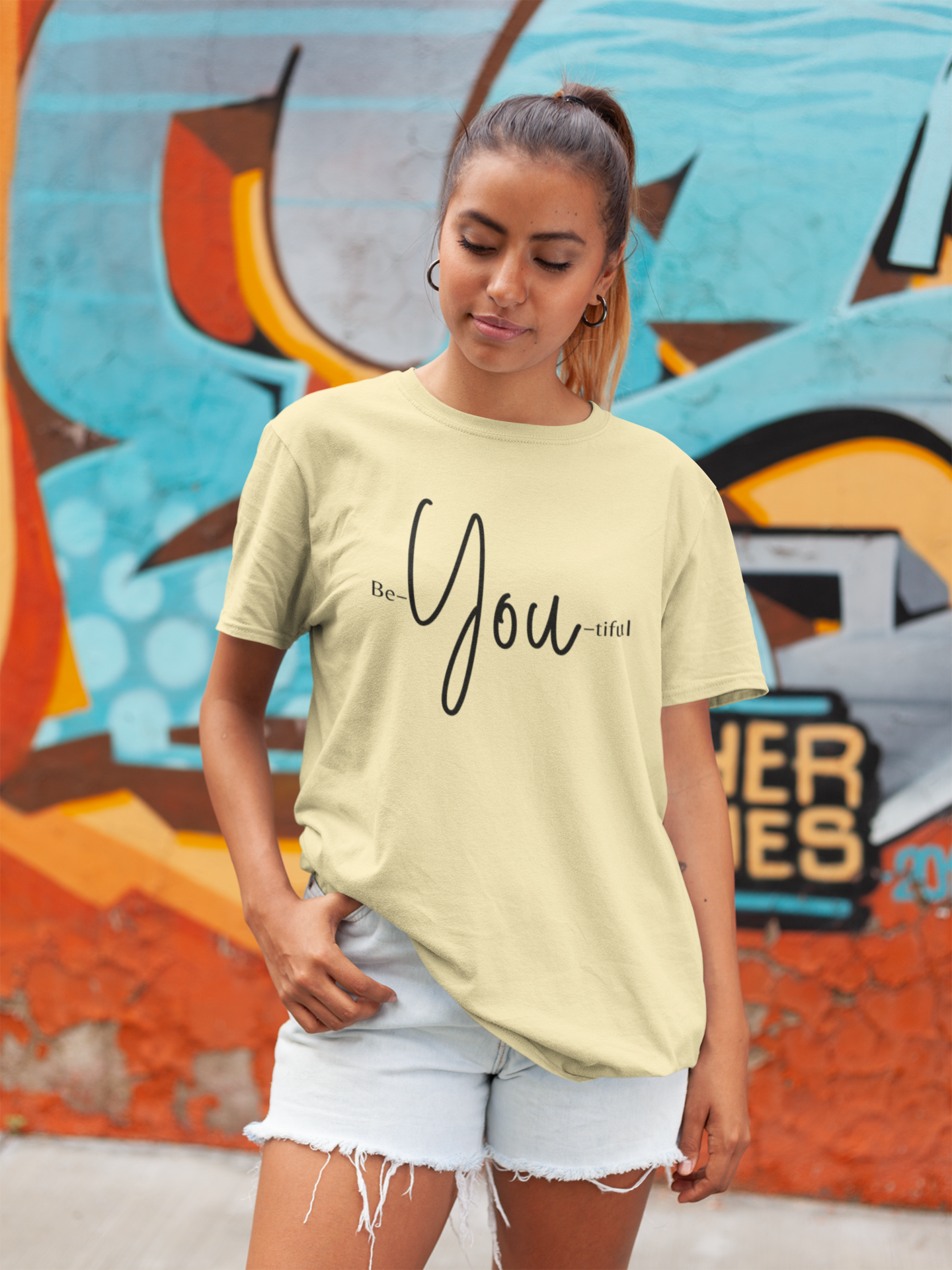 Women's Beige Be-You-tiful Oversized Printed T-Shirt