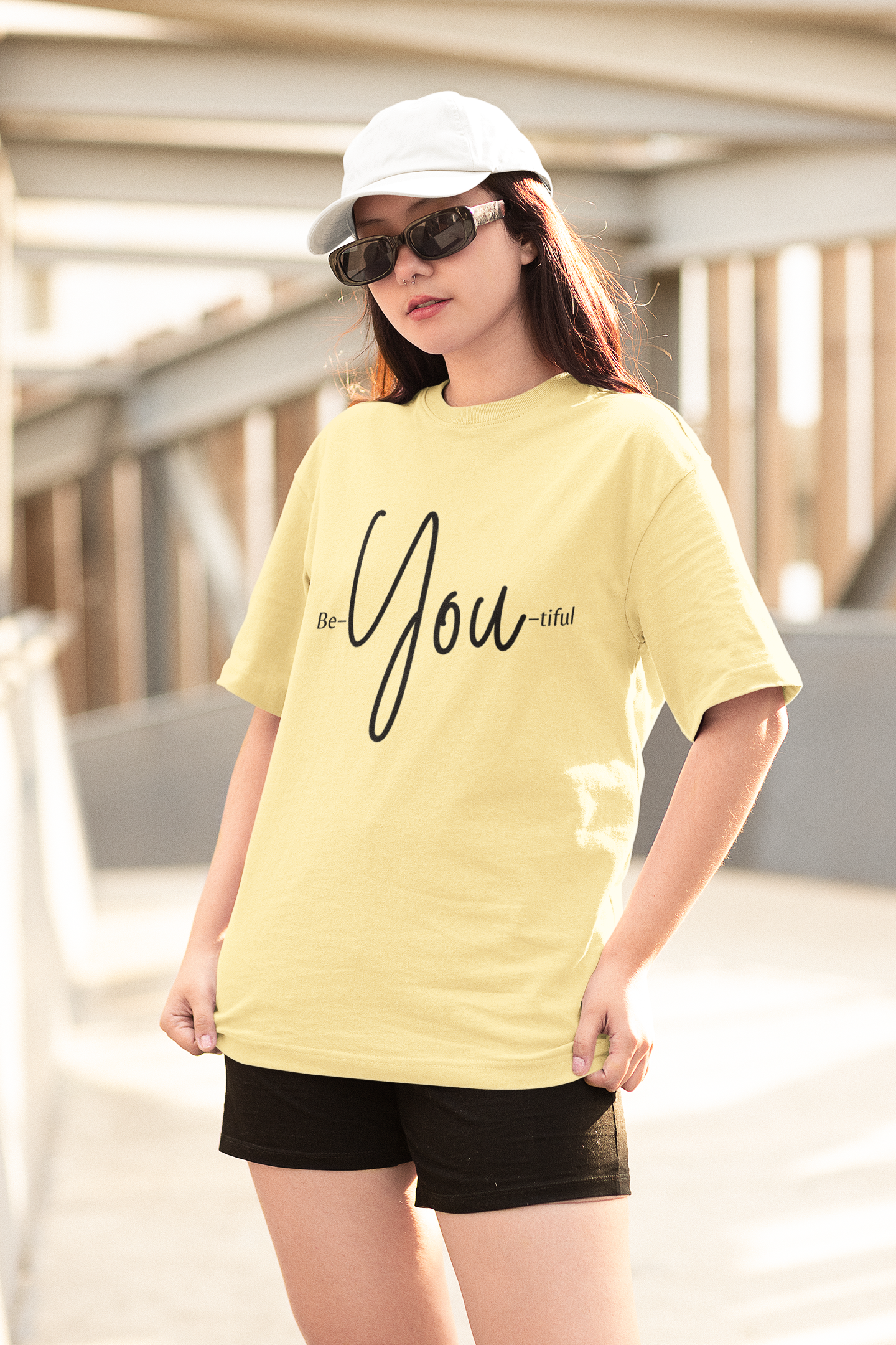 Women's Beige Be-You-tiful Oversized Printed T-Shirt