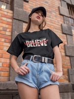 Women's Black Believe Yourself Oversized Printed T-Shirt
