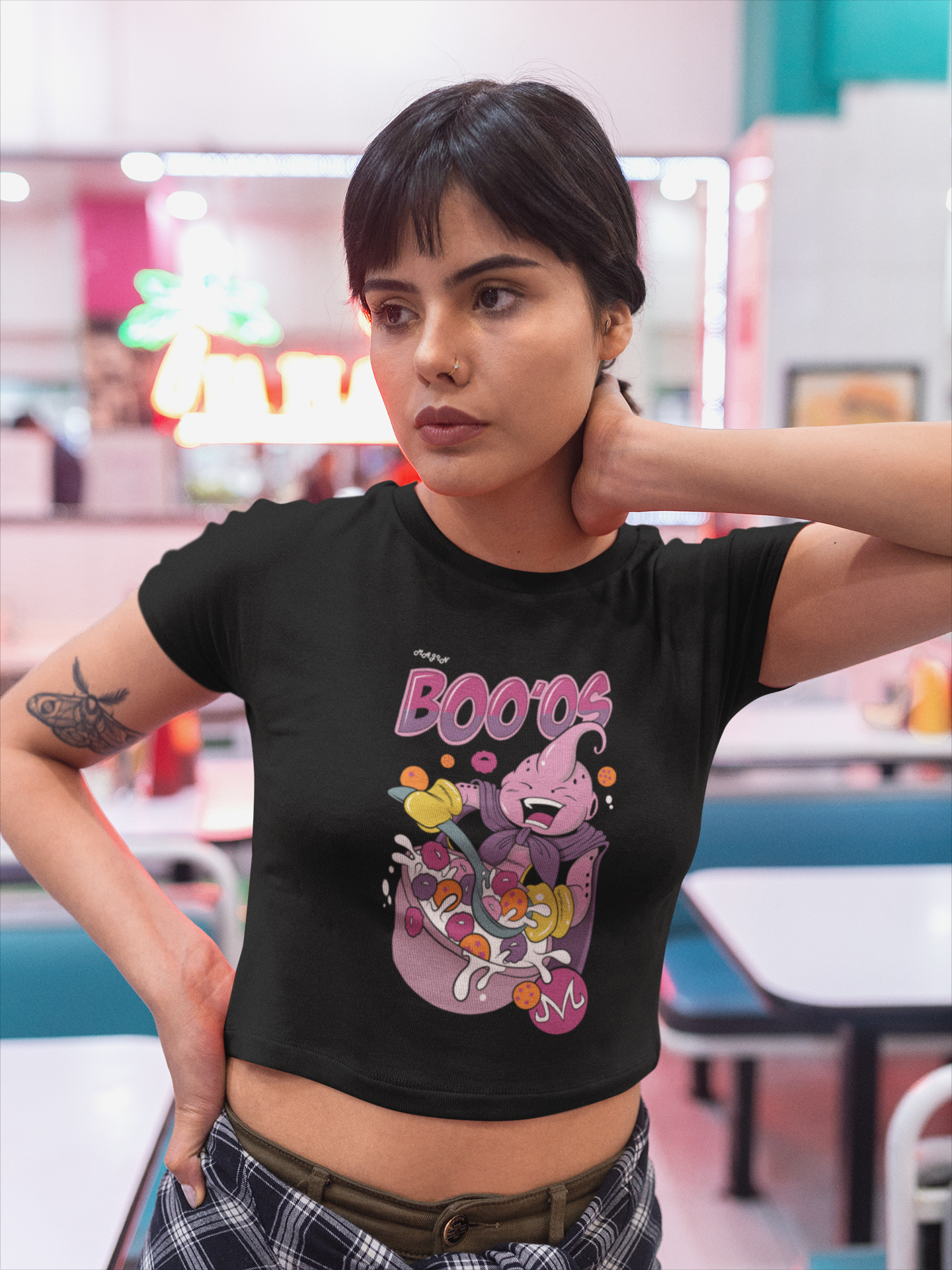Women's Black Boo'os Graphics Printed Crop Top