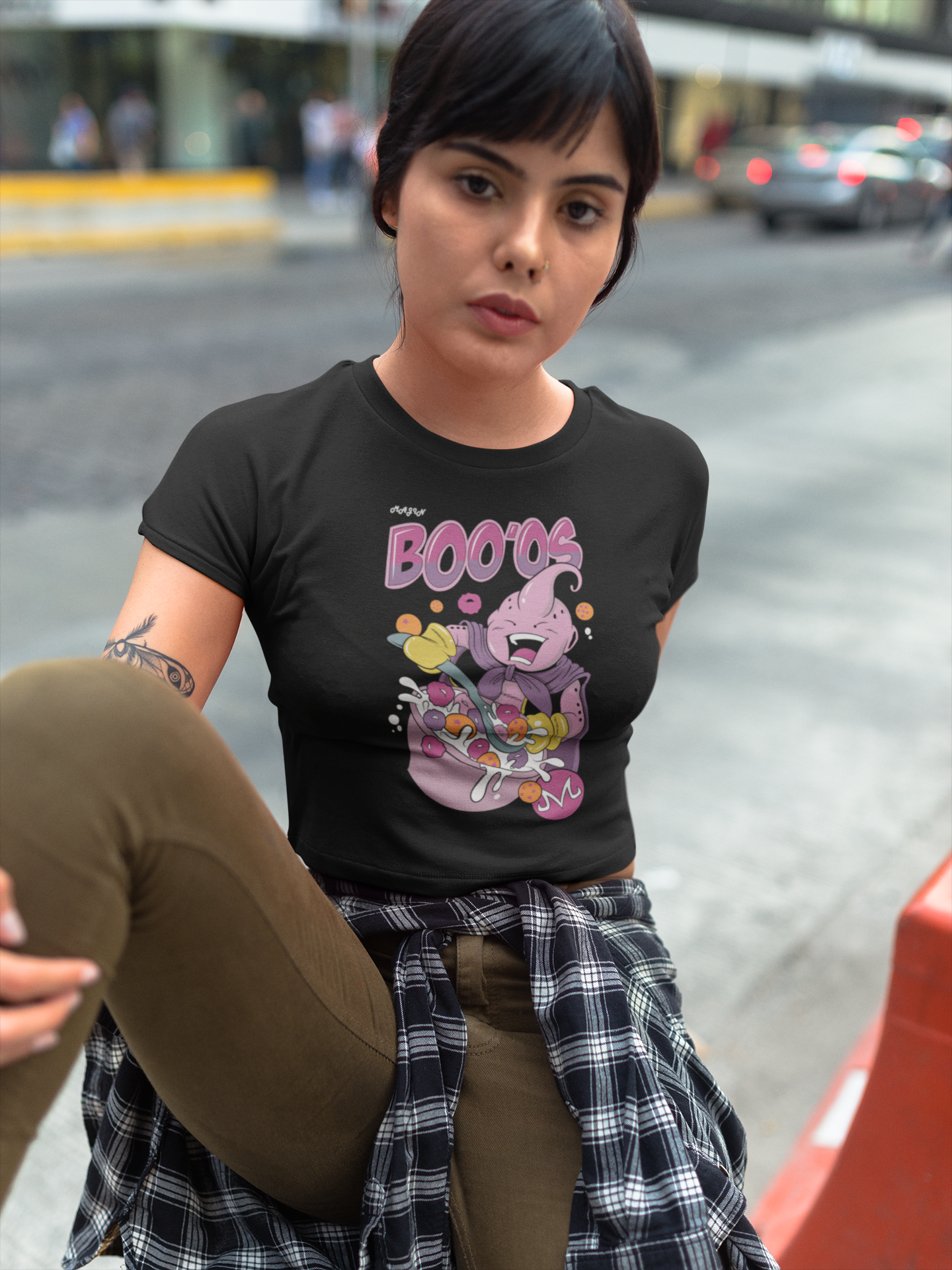Women's Black Boo'os Graphics Printed Crop Top