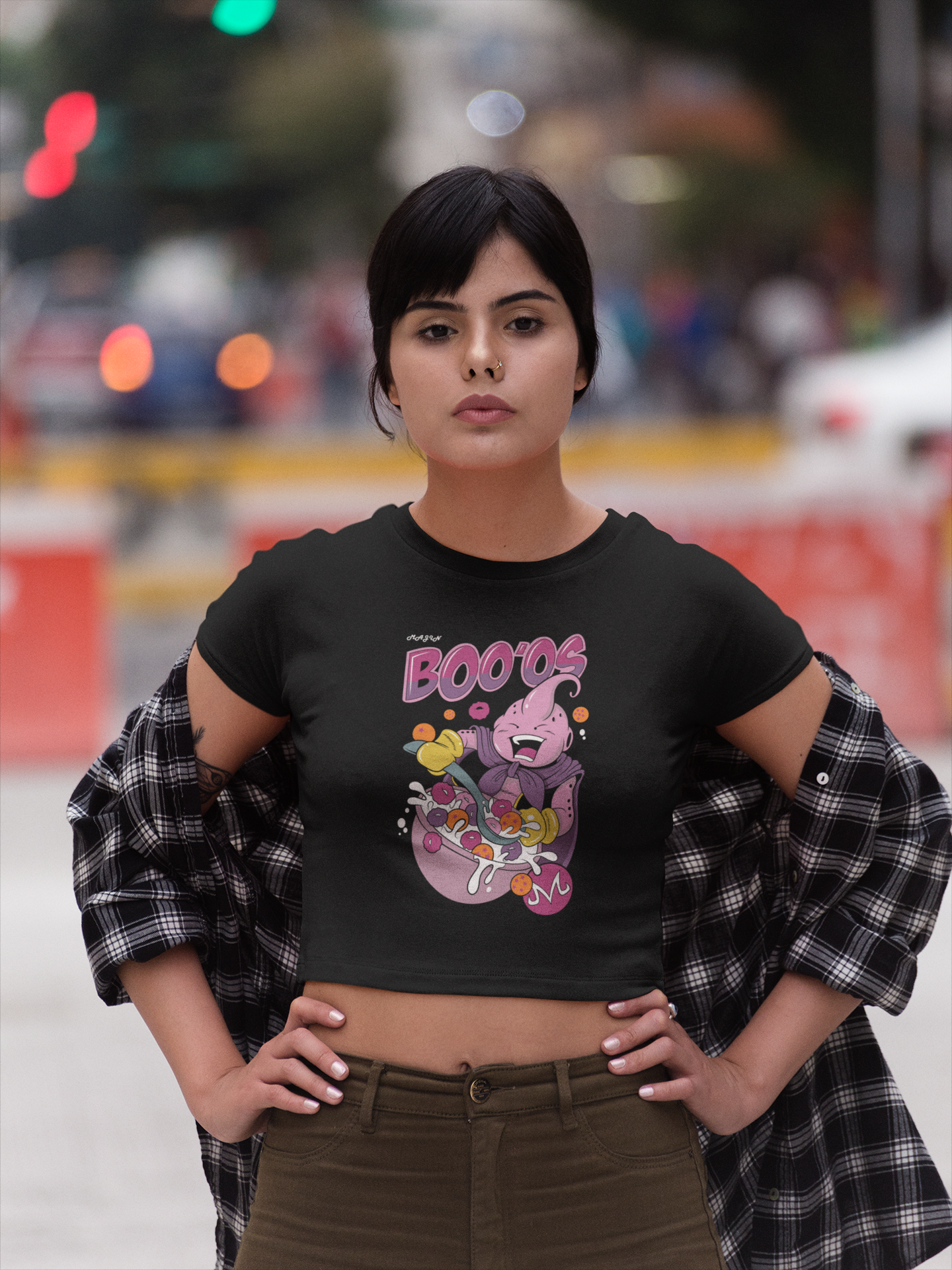 Women's Black Boo'os Graphics Printed Crop Top