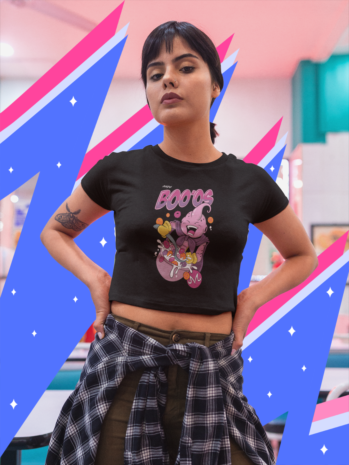 Women's Black Boo'os Graphics Printed Crop Top
