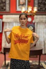 Women's Golden Yellow Burn Oversized Printed T-Shirt