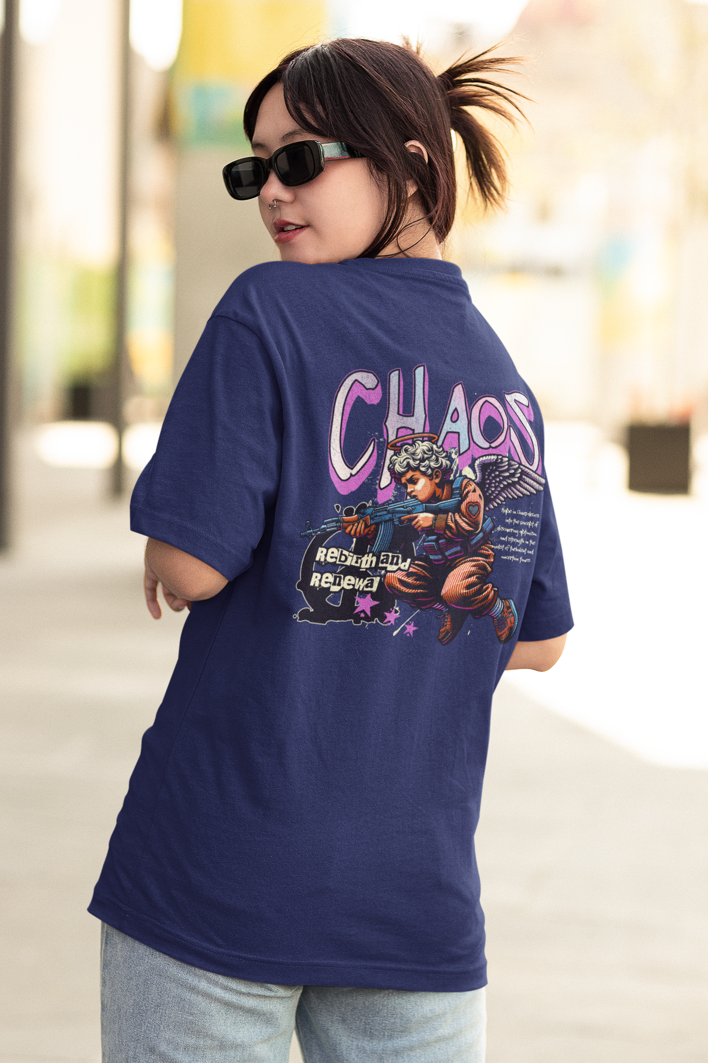 Women's Royal Blue Chaos Oversized Printed T-Shirt