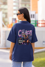 Women's Royal Blue Chaos Oversized Printed T-Shirt