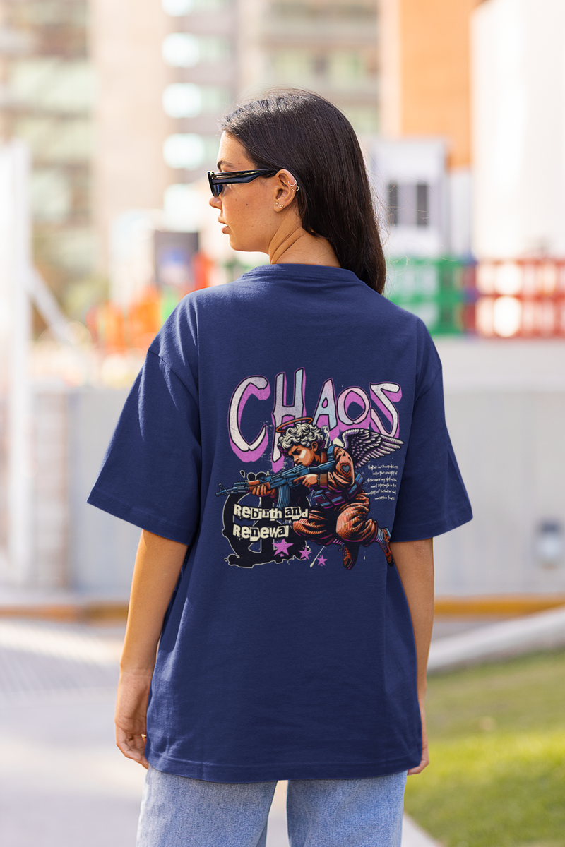 Women's Royal Blue Chaos Oversized Printed T-Shirt