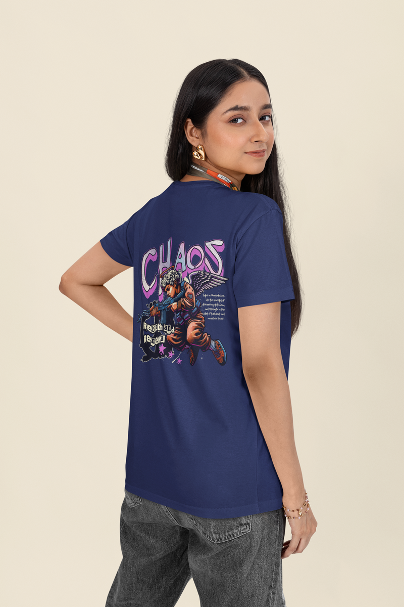 Women's Royal Blue Chaos Oversized Printed T-Shirt