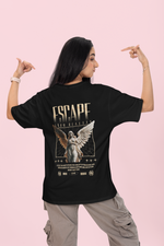 Women's Black Escape From Reality Oversized Printed T-Shirt