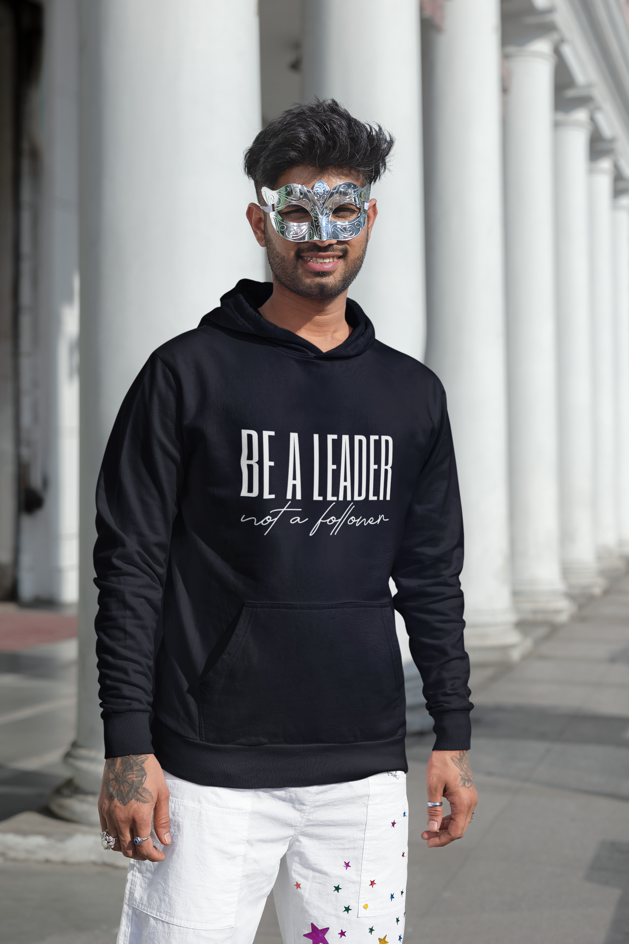 Men's Navy Blue Be A Leader Not A Follower Printed Hoodie