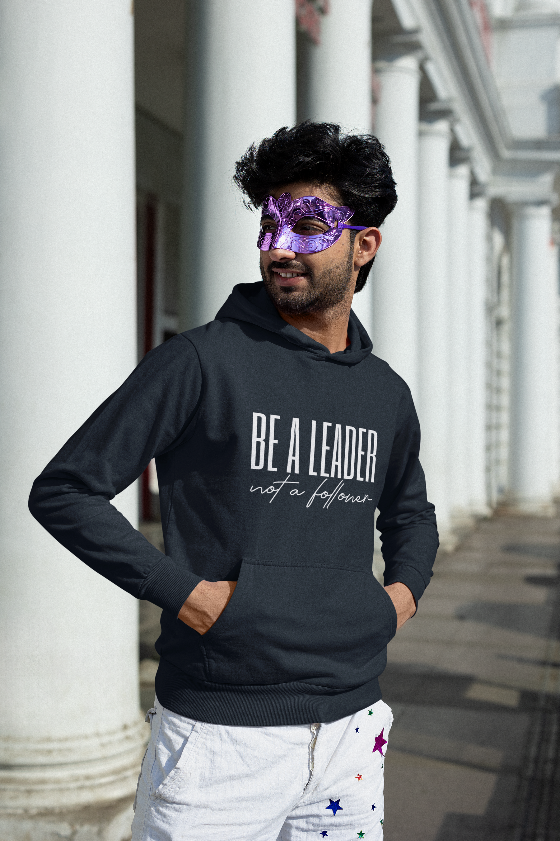 Men's Navy Blue Be A Leader Not A Follower Printed Hoodie