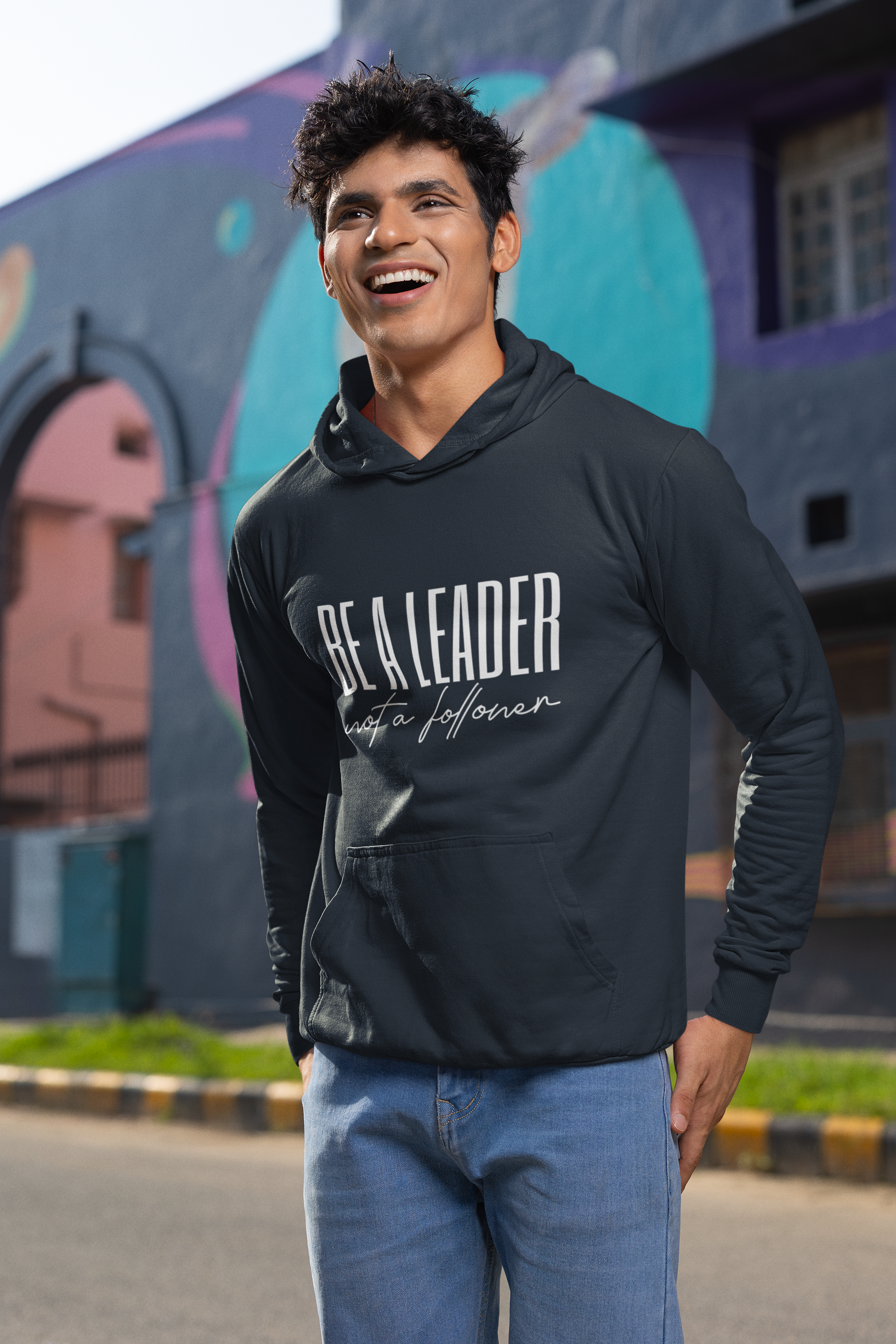 Men's Navy Blue Be A Leader Not A Follower Printed Hoodie