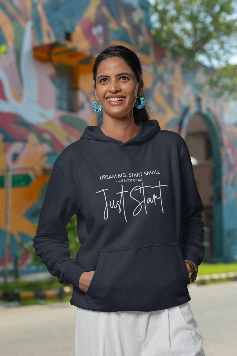 Women's Navy Blue Just Start Printed Oversized Hoodie