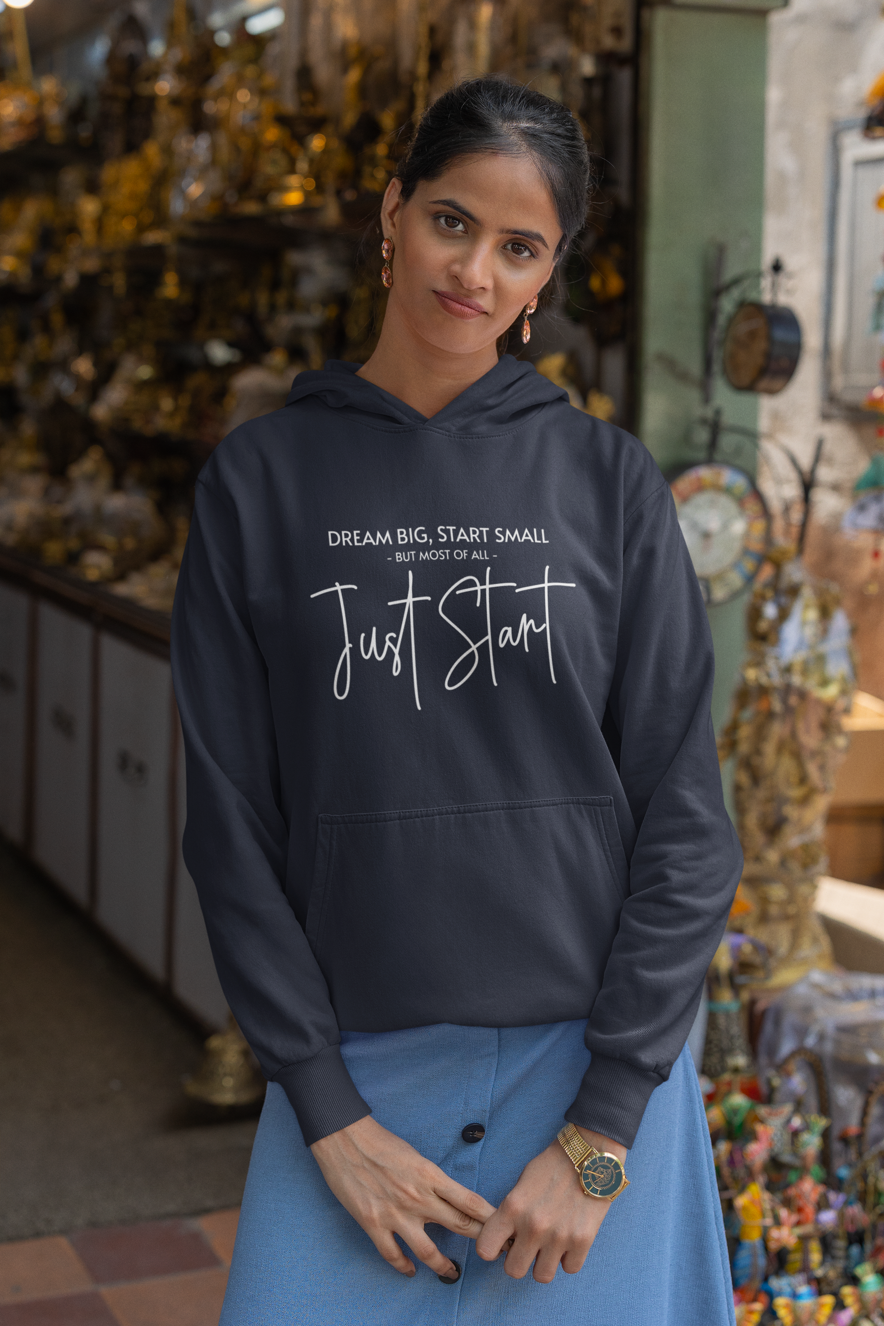 Women's Navy Blue Just Start Printed Oversized Hoodie