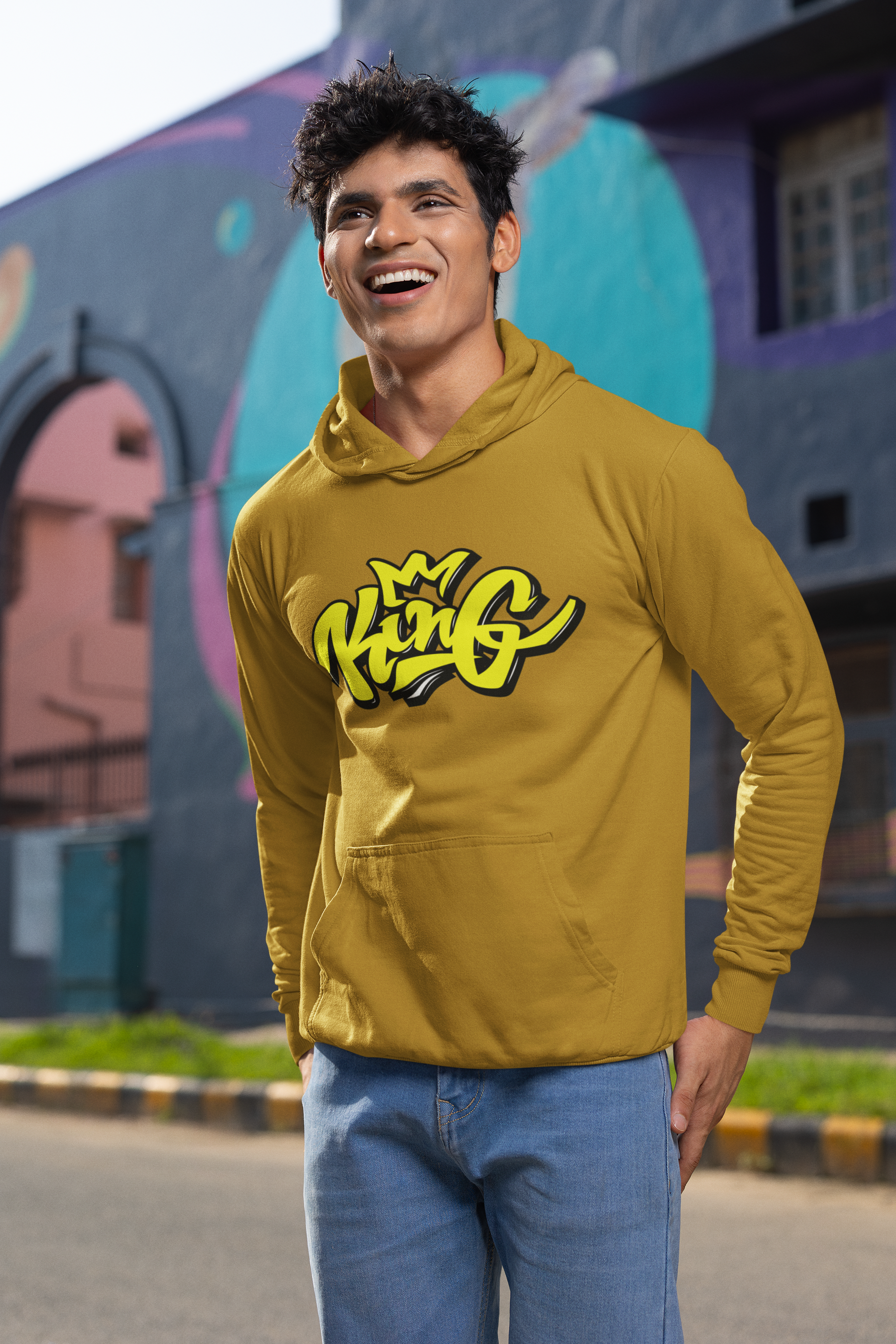 Men's Mustard Yellow King Printed Hoodies