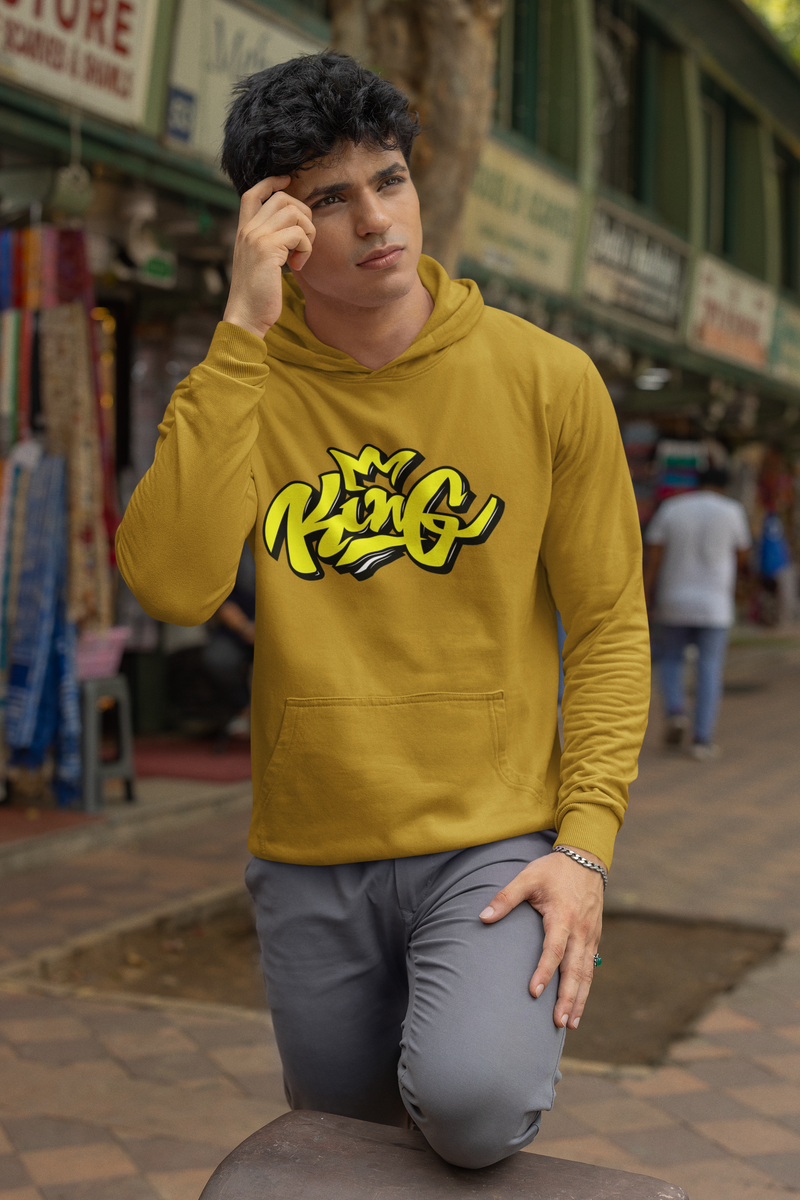 Men's Mustard Yellow King Printed Hoodies