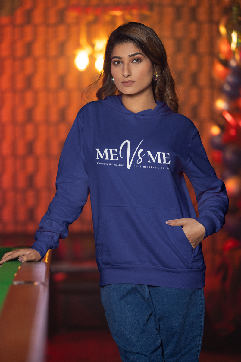 Women's Royal Blue Me Vs Me Special Graphics Printed Hoodie