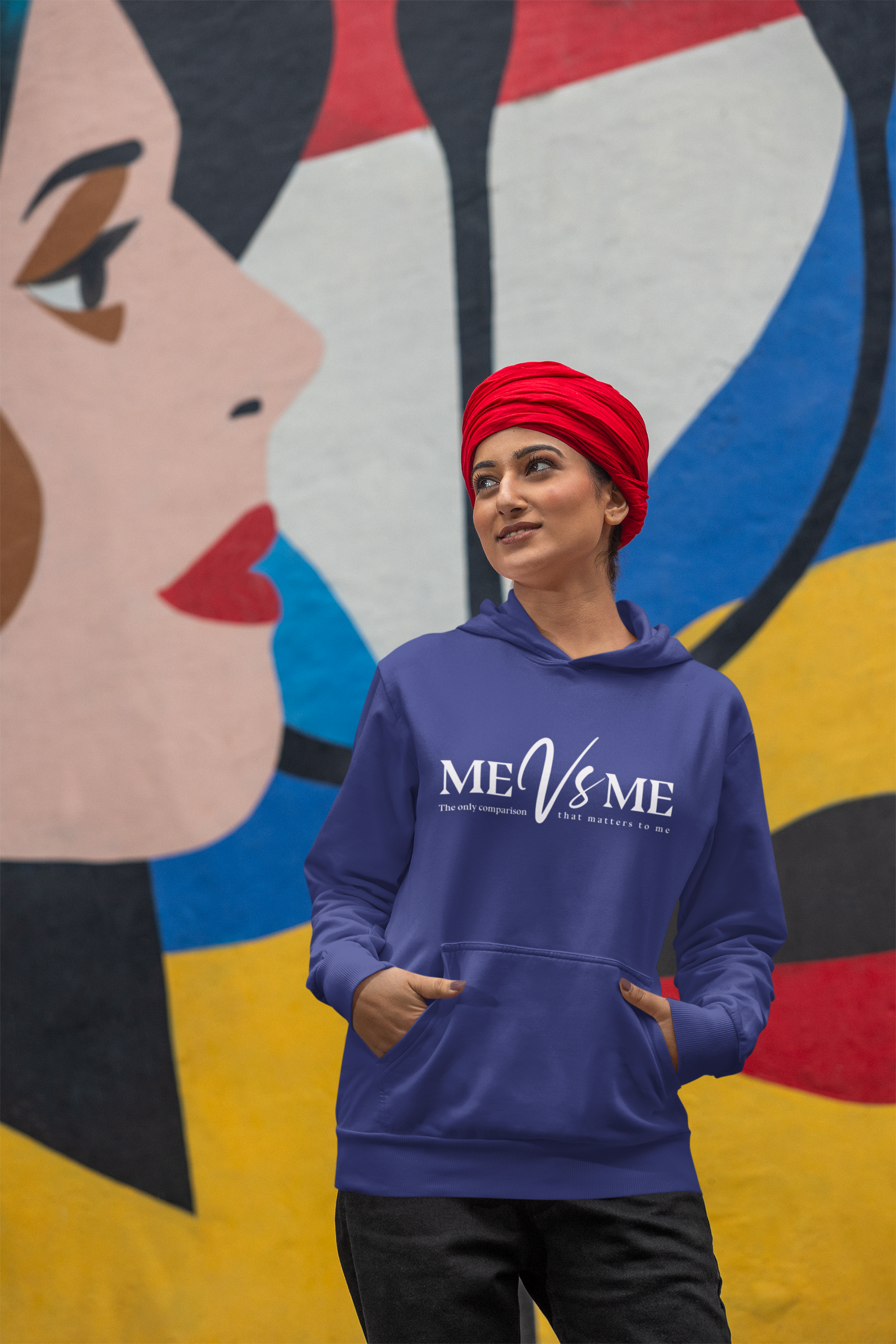 Women's Royal Blue Me Vs Me Special Graphics Printed Hoodie