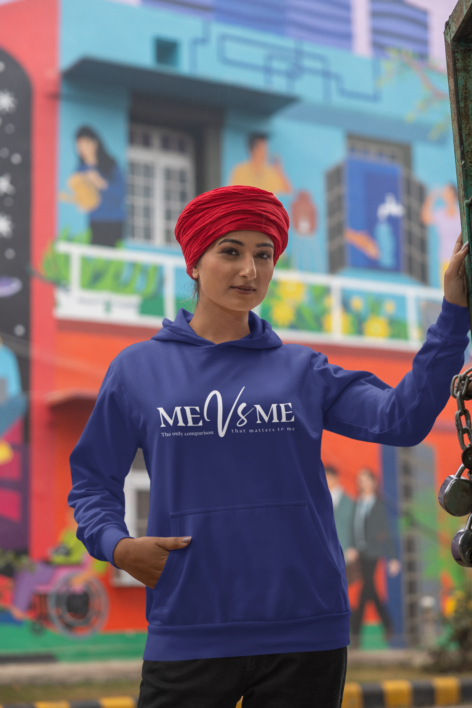 Women's Royal Blue Me Vs Me Special Graphics Printed Hoodie