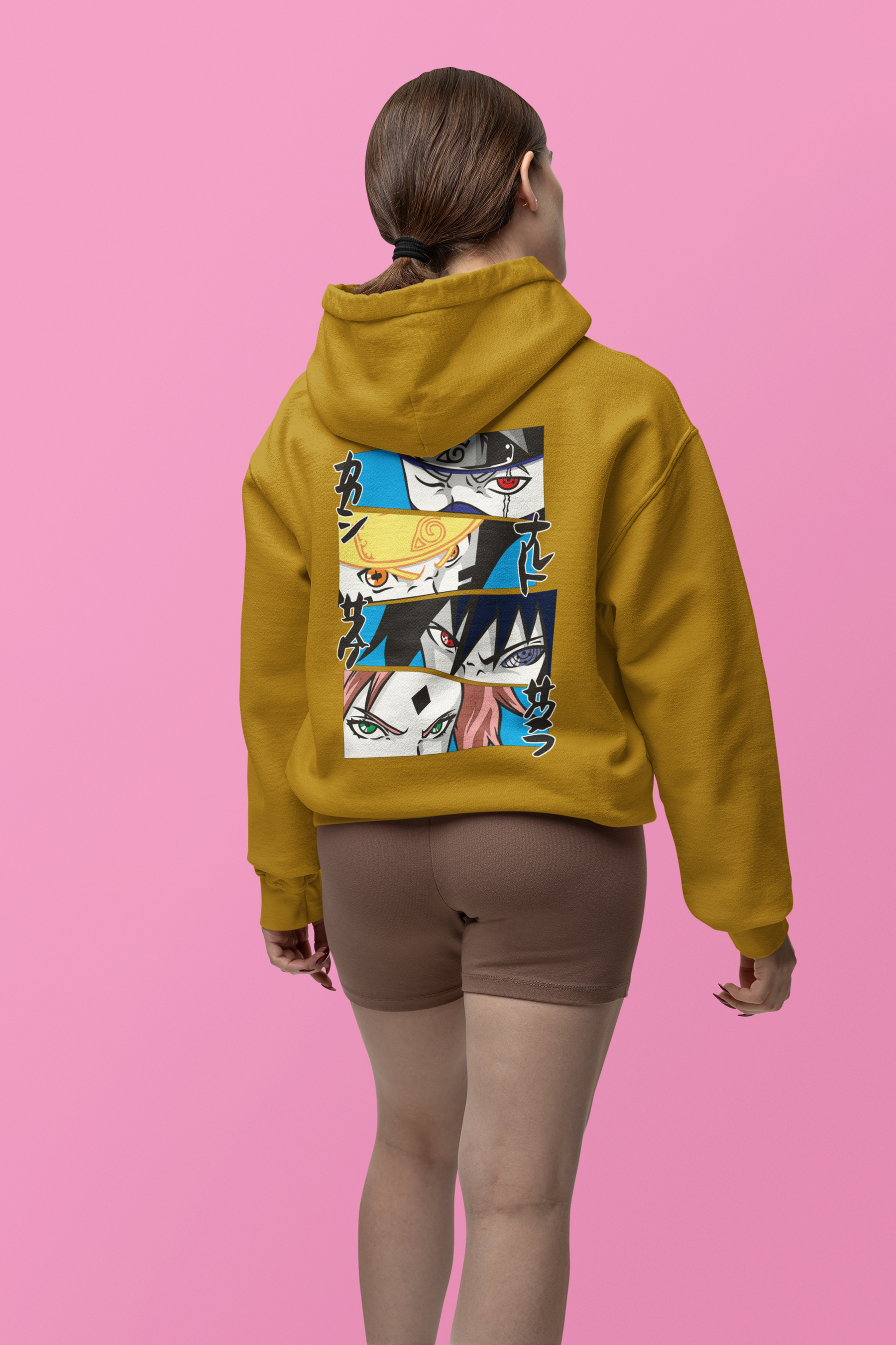 Women's Mustard Yellow NARUTO Special Graphics Printed Hoodie