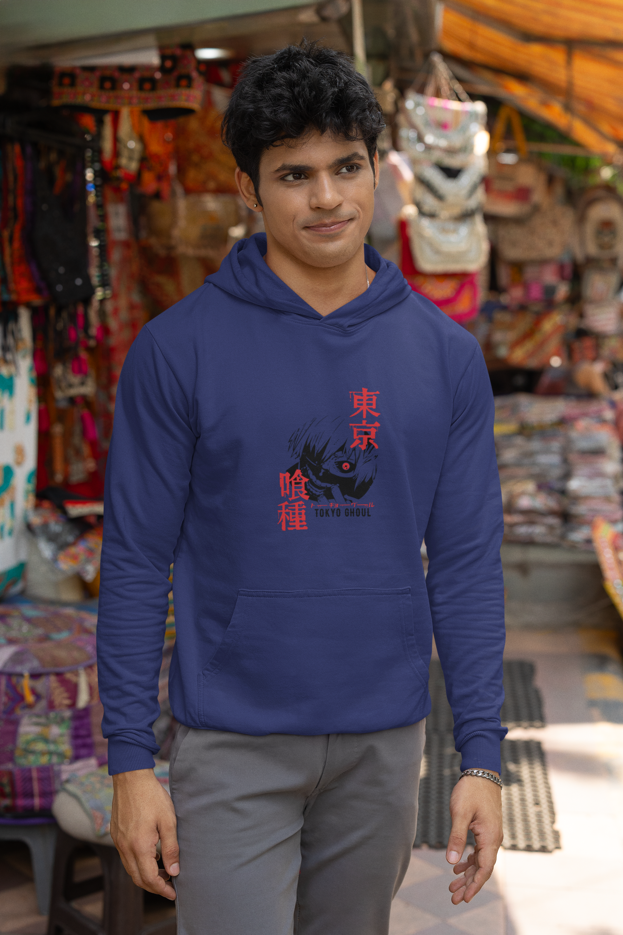 Men's Royal Blue Demon Slayer Printed Hoodie