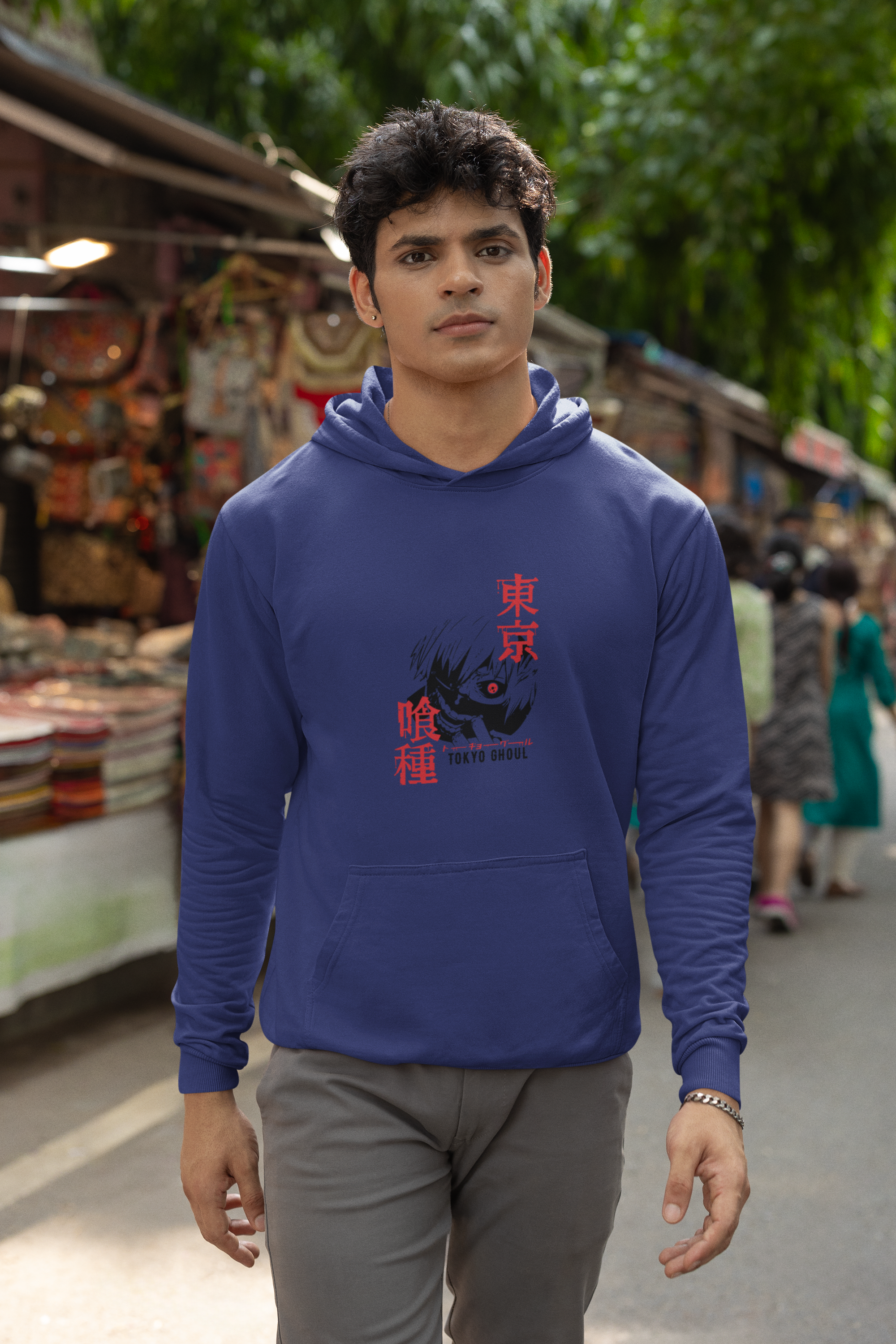 Men's Royal Blue Demon Slayer Printed Hoodie